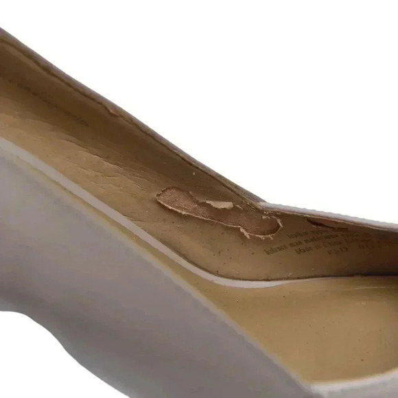 Nine West  Leather Platform Pump Stiletto Heel Open Toe Beige Tan Black Size 8 - Picture 10 of 10